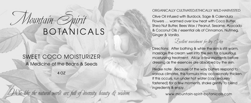 Mountain Spirit Botanicals Moisturizer Label