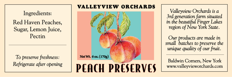 Valley View Orchards Peach Preserves Label