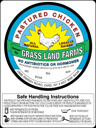 Grass Land Chicken Label - Pastured Chicken